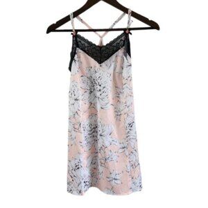 Sexy Cacique Lingerie Pink Babydoll Chemise Nightgown with Black Lace Size 0 2